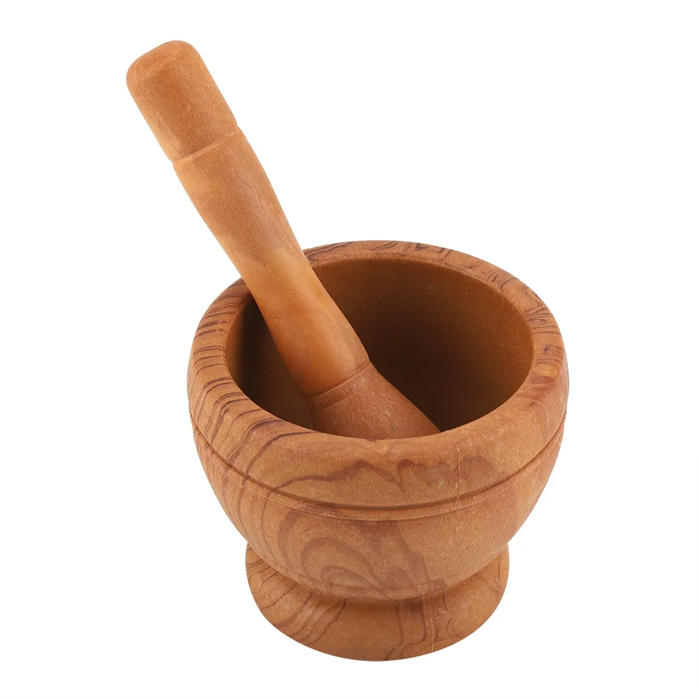 Resin Mortar Pestle Set Garlic Herb Spice Mixing Grinding Crusher Bowl Restaurant Kitchen Tools With Wood Grain
