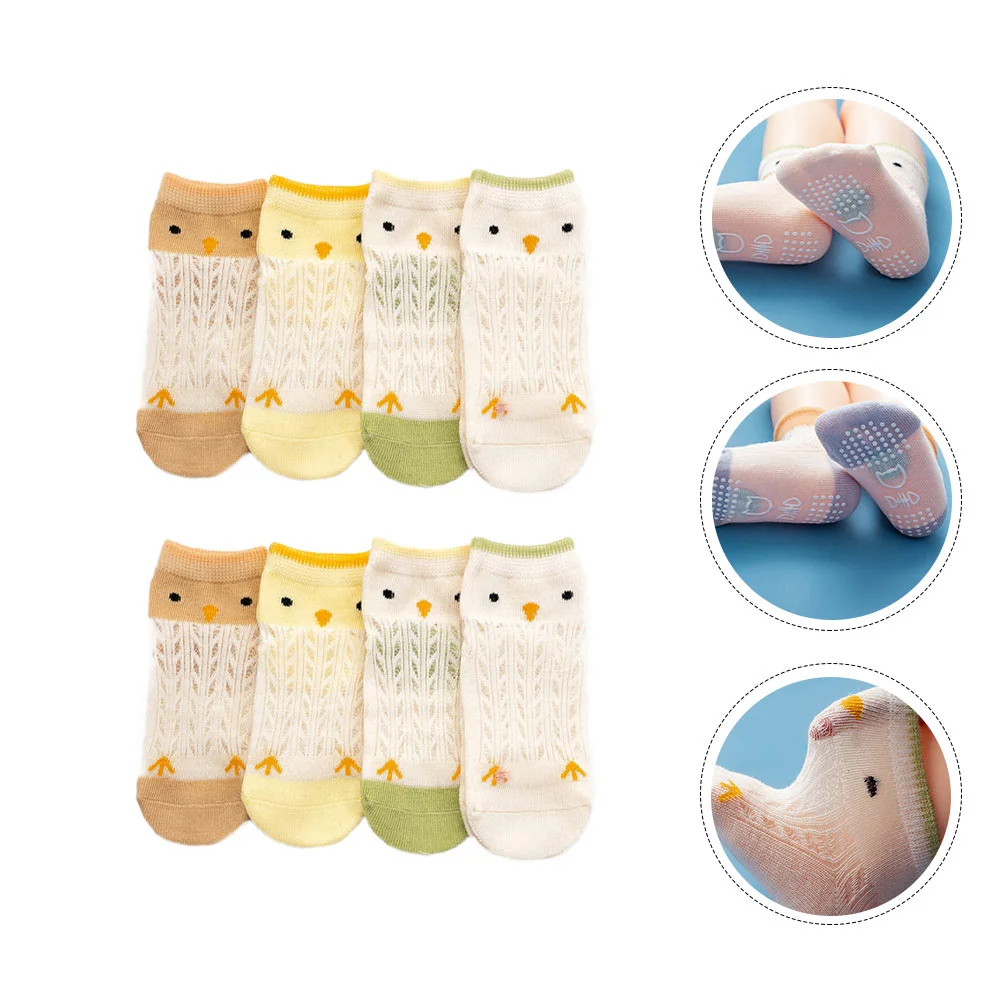 

4 Pairs Mesh Thin Style Children Socks Anti-skid Baby Toddler Socks (M Chick)