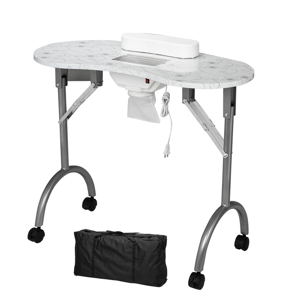 

Two Colors Portable MDF Nail Table Manicure Table Spa Beauty Salon Equipment Desk with Dust Collector & Cushion & Fan