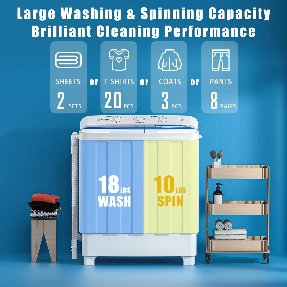 28 pound double bucket washing machine with drain pump, semi-automatic 18 pound washing machine with 10pound rotator combination 2