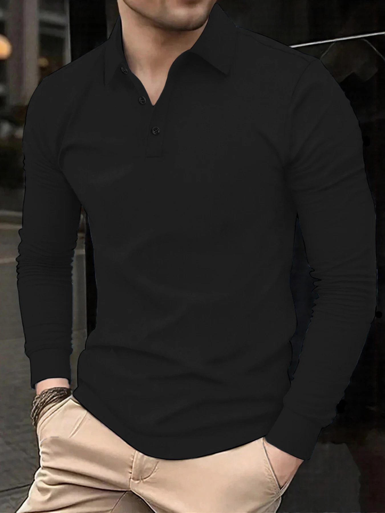 Mans Old Money  Slod Businesswear Autumn Warm Button Tee Vintage All-match Simple Long Sleeve Fashion Unisex Basics Clothes