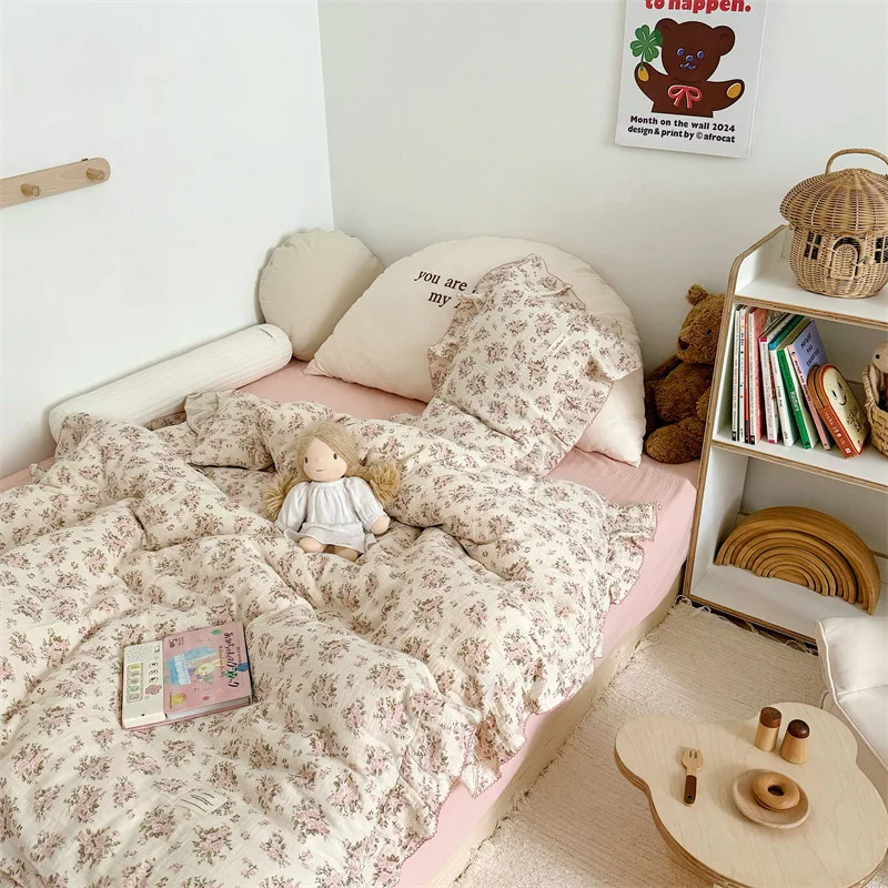 3pcs Set High-quality Cotton Muslin Duvet Cover Set Twin Size Toddler Bedding