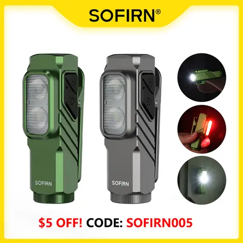 SOFIRN ST10 1000lm Mini Clamp Flashlight 144m 7000K LED Light 14500 USB C Rechargeable White&Red Lamp IPX6 with Magnetic Tailcap