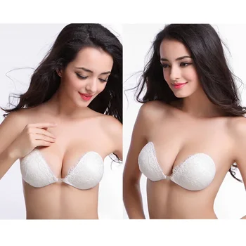 Reggiseno con ricamo in pizzo Reggiseni push up Donne sexy Invisibile autoadesivo Chiusura frontale in silicone Reggiseni appiccicosi Bralet senza spalline senza schienale