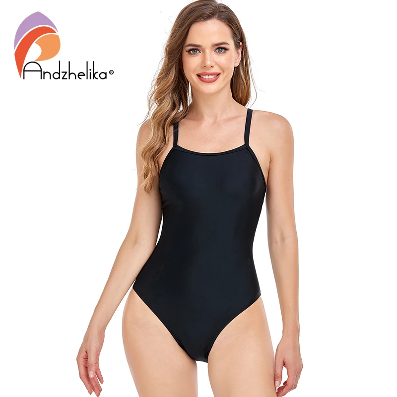 Andzhelika Solid Sexy Womens One Piece Swimsuits Athletic Bathing Suit for Teen Girls Sport Swimming Training Swimwear Monokini