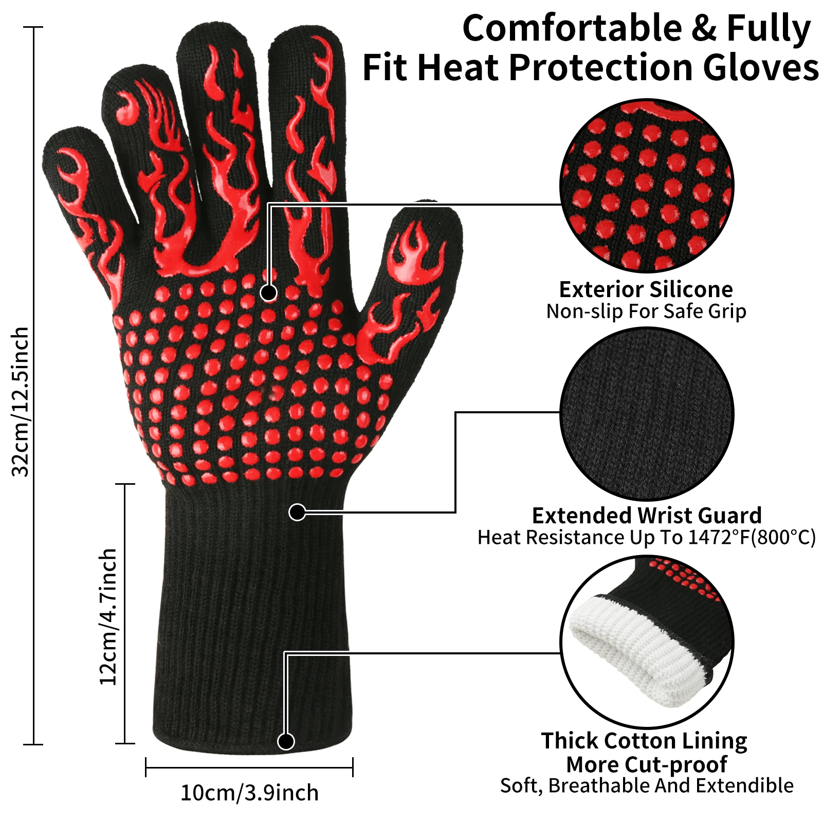 Silicone Oven Mitts Kitchen Gloves Silicone Oven Gloves A Pair BBQ Gloves High Temperature Resistance Oven Mitts 800 Degrees Fireproof Non-Slip Barbecue Baking Grilling Gloves