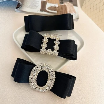 Fermaglio per capelli con fiocco in tessuto francese per ragazze, fiocco per capelli con strass di cristallo, elegante forcina per gioielli di lusso, copricapo coreano, accessori per capelli