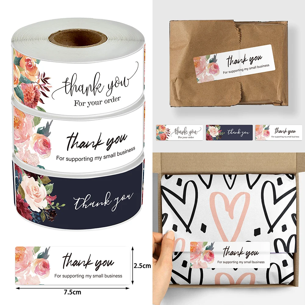 

120pcs/roll 7.5*2.5cm Thank You Stationery Sticker Small Business Shopping Wrapping Decorative Stickers Label