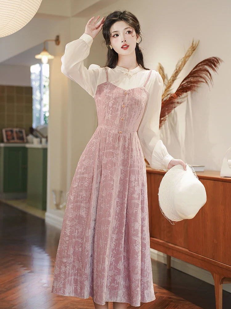 Retro Velvet Dress Vintage Retro Highend Half Turtleneck Side Slit