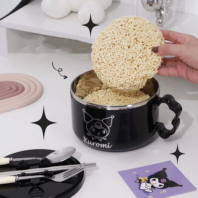 

Kawaii Sanrio Kuromi Anime Instant Noodle Bowl Lunch Box 1200Ml Stainless Steel Keep Warm Tableware School Office Lunch Boxes