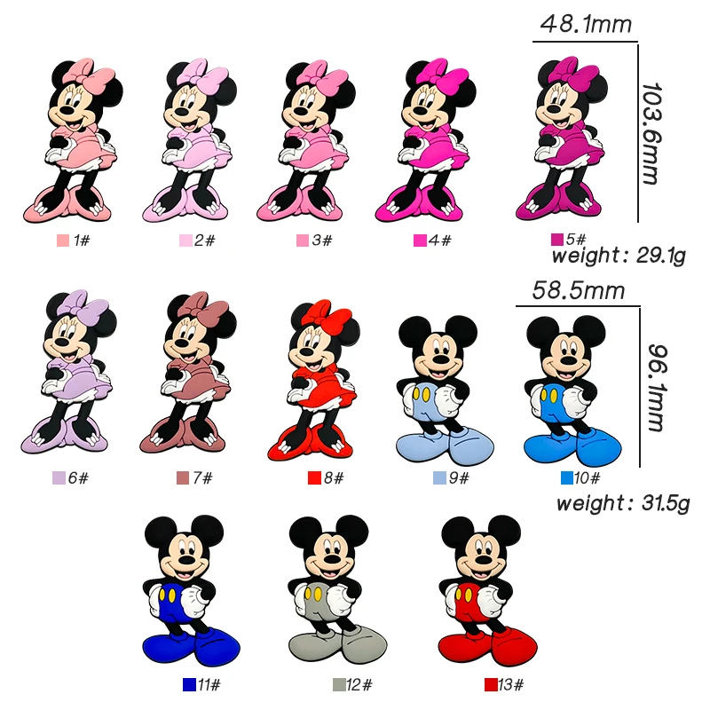 Minnie Mickey Mouse Silicone Teether Baby DIY Pacifier Chain Clips 5pcs