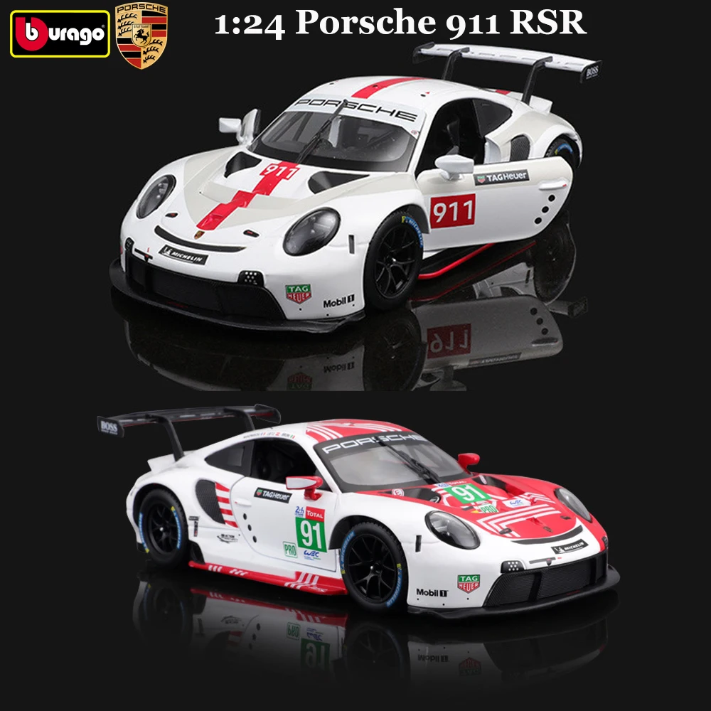 Bburago 1:24 Porsche 911 RSR Supercars Alloy Diecast Model Car Collection Gifts For Adults Children bburago 1 24 mercedes benz 300 sl 1954 alloy luxury vehicle diecast cars model toy collection gift for children adults