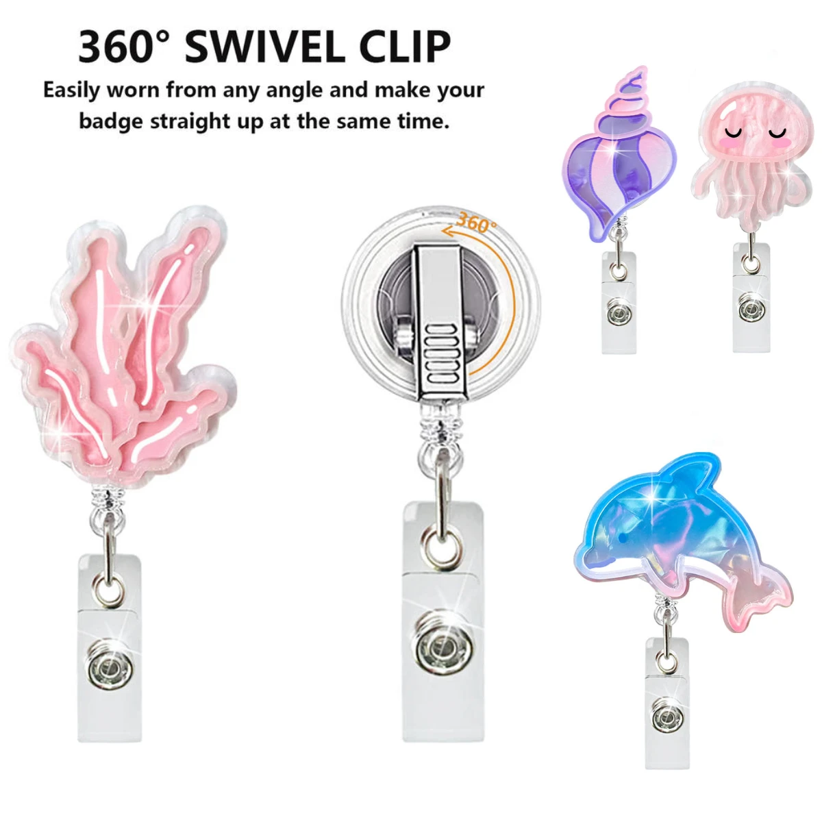 

Marine Life ID Card Holder Retractable Acrylic Badge Reel Clip for Students Teachers Doctors Nurses