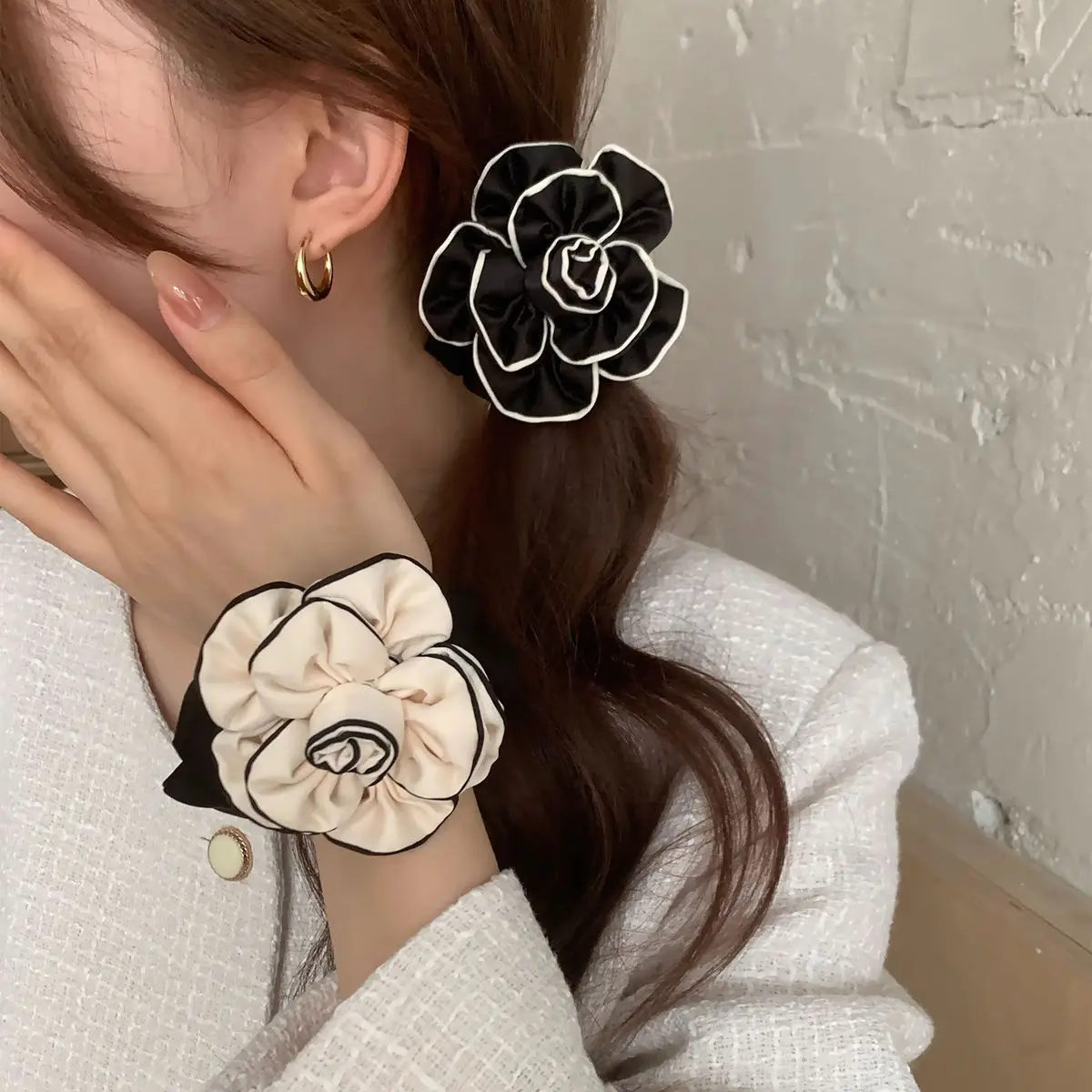 Elegant Black Camellia Flower Hair Tie