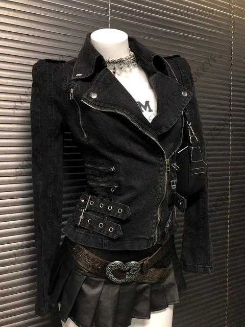 Veste d'hiver pour Moto et motard, Polo, vêtements Vintage des années 90, Cowboy, manches longues, capuche, fermeture éclair, Punk, gothique, pour fille 1