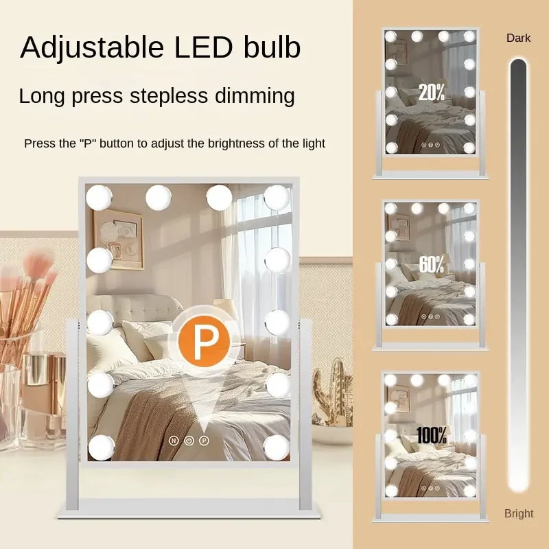 9개의 LED 전구를 갖춘 할리우드 스타일 화장 거울 3가지 색상 조명 옵션 360 °   드레스룸과 침실에 완벽한 회전