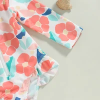 Toddler Girls Summer Swimsuit Long Sleeve Floral Print Swimwear Kids Bathing with Headband Beach Pool Swimming Suit 5