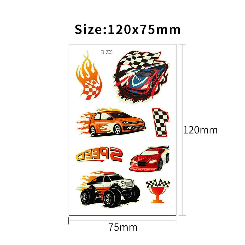 Glow In The Dark Stickers for Boys Luminous Tattoo Stickers Waterproof Cool Racing Motorcycle Tattoo Kids Face Arm Fake Tatoo