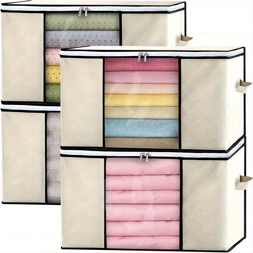 1/2/4/6pcs Storage Bag With Handles, Portable Clothes Storage Bag With Zipper For Clothes, Quilts, Household Wardrobe Organizer 4