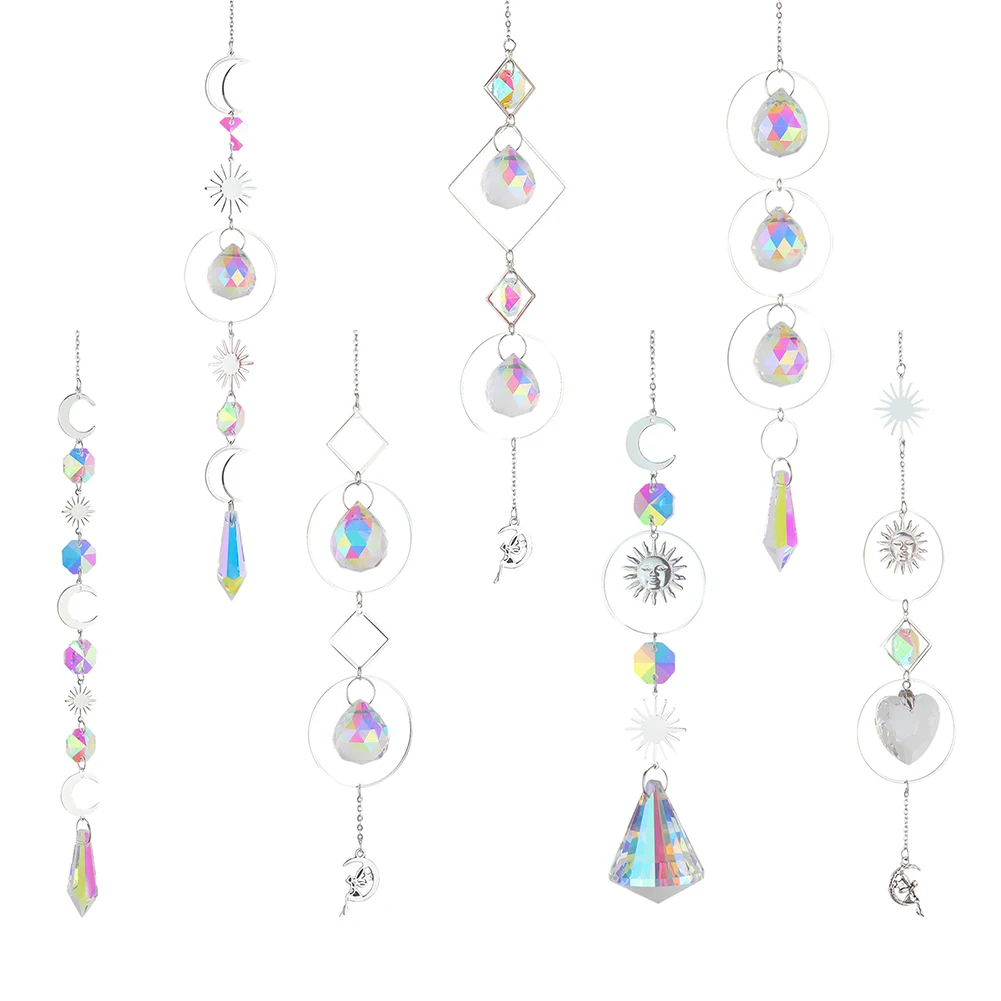 Crystal Pendant Wind Chime Crystal diamond Light Catcher Hanging Ornaments Prisms Round Frame Pendant Jewelry Curtains Lighting Ball Home Decor crystal pendant sun catcher sun catchers window ornament