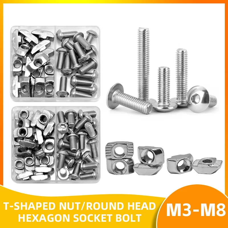 T-Nuts Screws Kit T Track Nut for 3030 Series Aluminum Extrusion T Slot Nut M3 M4 M5 M6 Hexagon Socket Bolts Sliding Nuts screw bolt nut set hexagon socket head cap screw screw washer nut kit hex nuts assortment kit