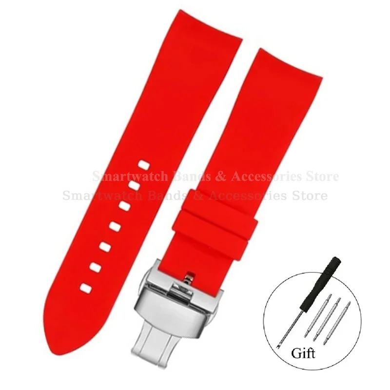 Silicone Waterproof Curved End Watch Strap with Folding Buckle
