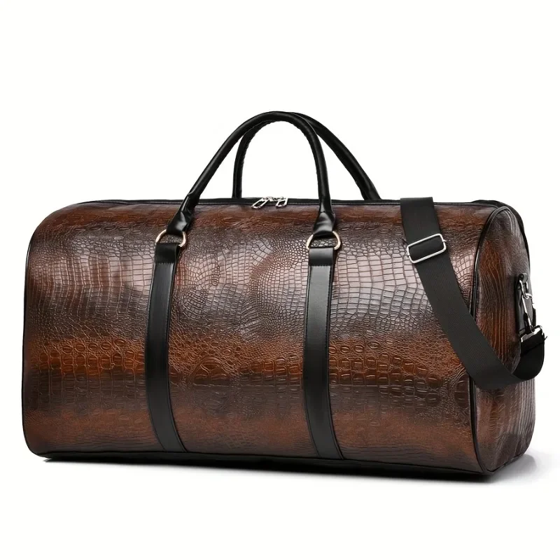 Large Capacity Retro Crocodile-Textured Travel Duffel Bag - Durable Unisex Vacation Luggage, Versatile Gift for Men & Women 1
