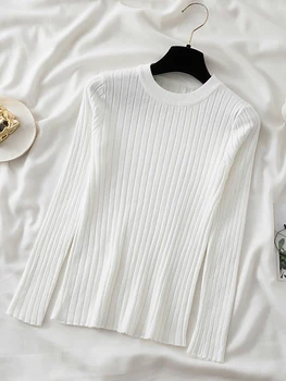 سترة نسائية كورية مضلعة بأكمام طويلة ورقبة دائرية بلوفرات نسائية سترات متماسكة ناعمة قطع علوية جديدة للخريف والشتاء 6