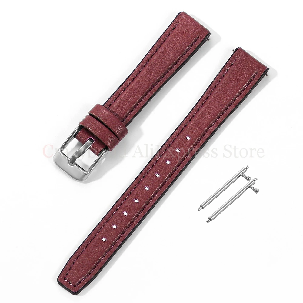 Elegant Thin Cowhide Leather and Silicone Watch Strap - Slim Women's Bracelet