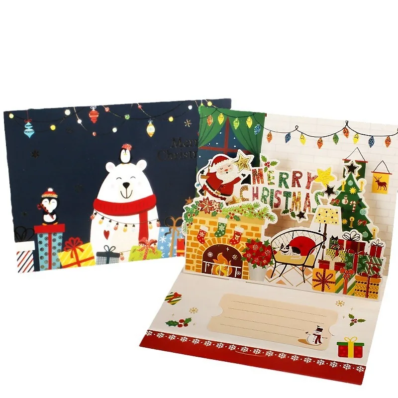 Greeting Cards 3D Santa Greeting Cards Folding Merry Christmas Best Wishes Card Xmas Gift for New Year Blessing Thank You Postcard Decoration