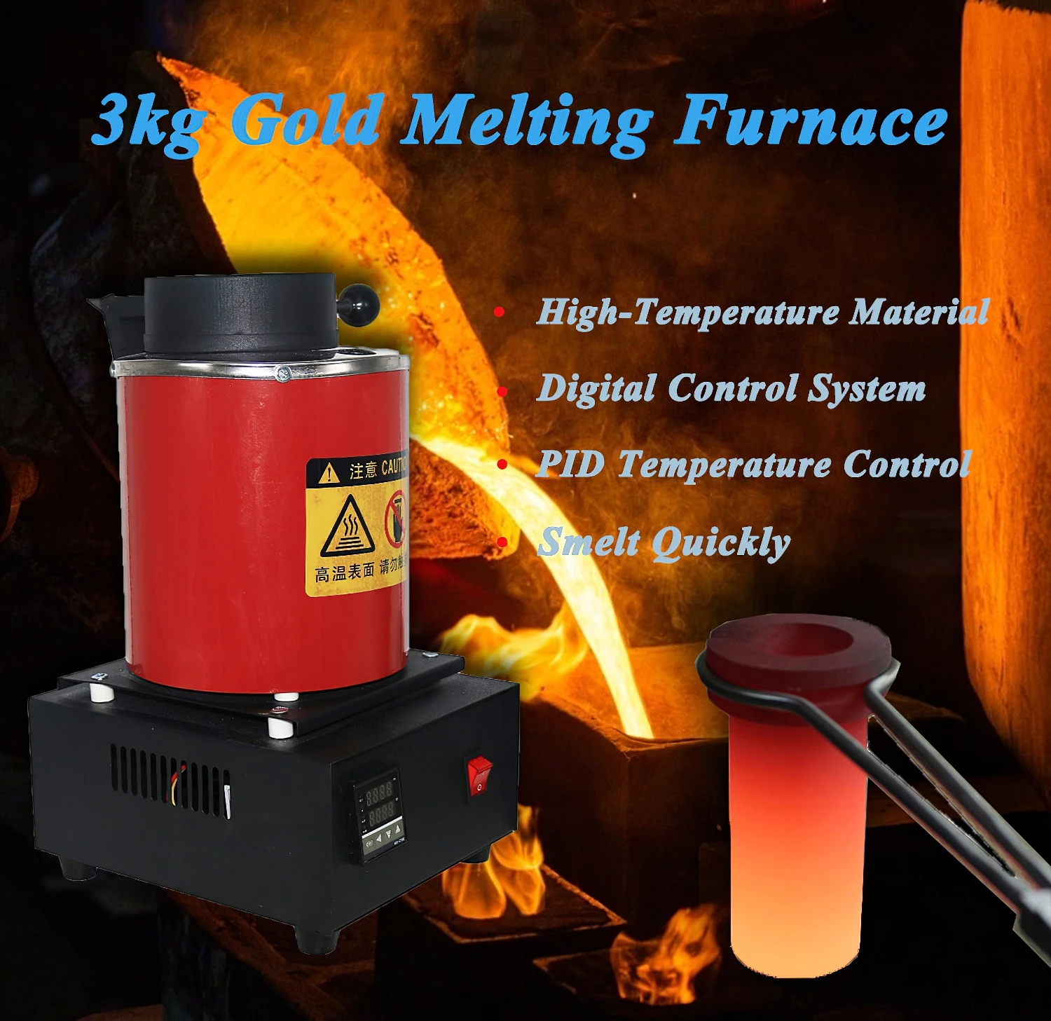 Metal Melting Furnace with LED Display Screen Jewelry Making Tools for Precious Metals Gold Silver Tin Aluminum Crucible Machine