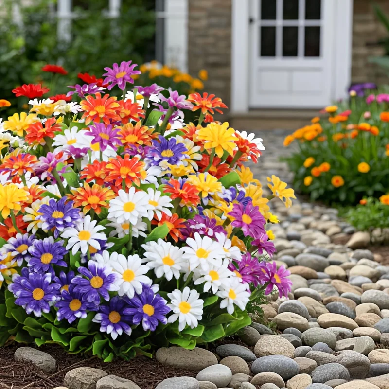 Vibrant Outdoor UV-Resistant Artificial Daisy Flowers for Home and Garden Decor