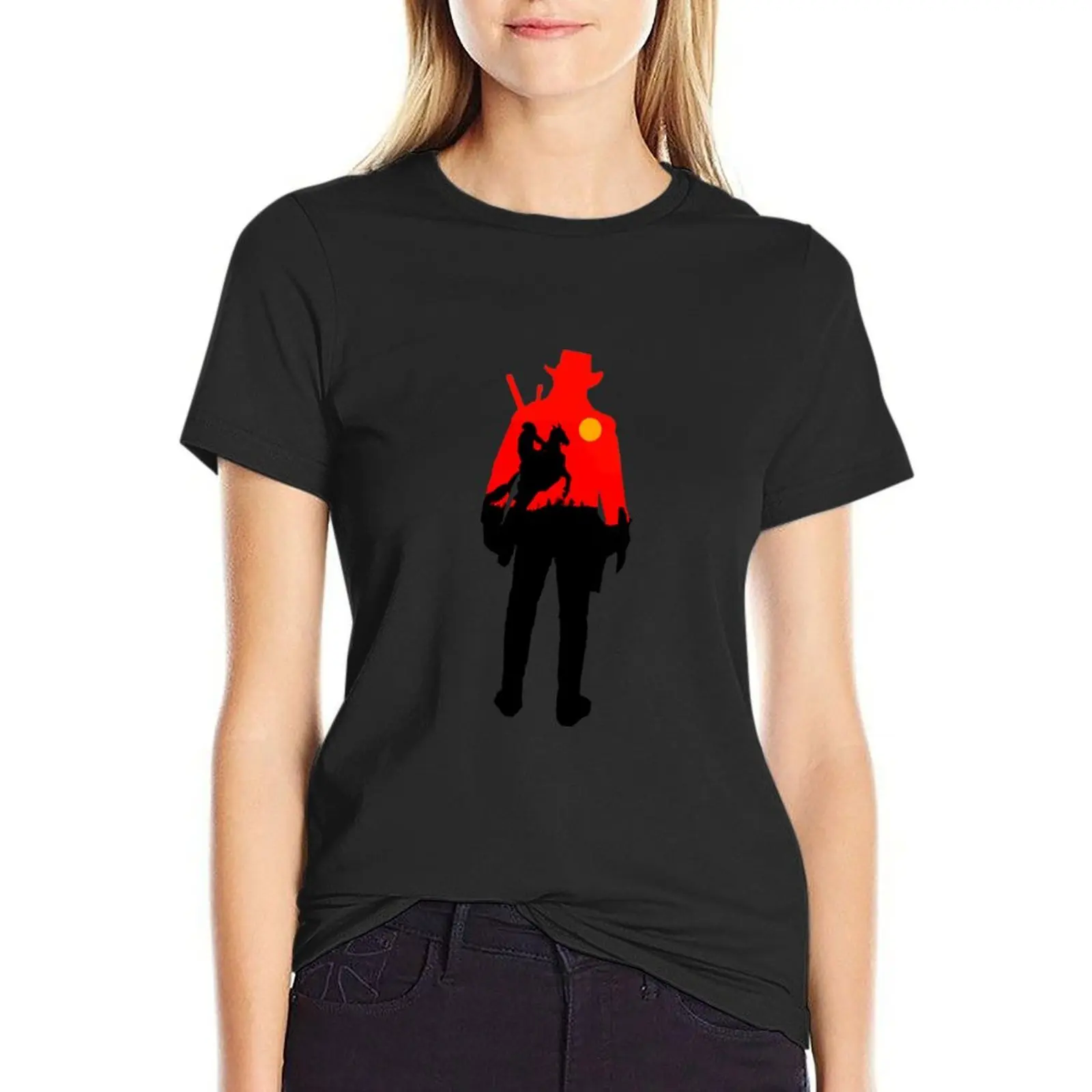 Black and red cowboy T-Shirt vintage anime clothes graphics animal print t-shirts for Women loose fit