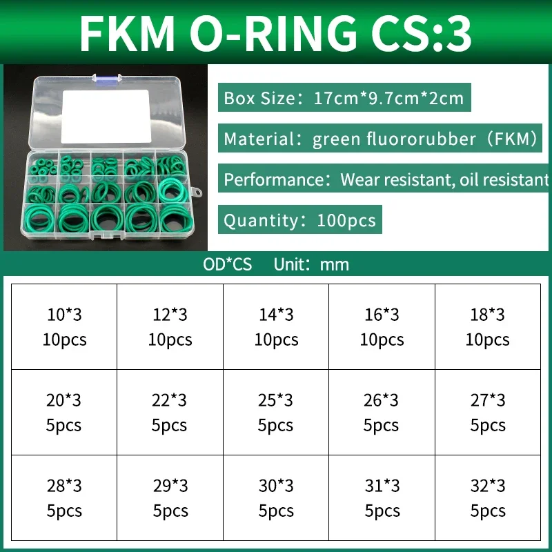 Description Picture 5 of itemBoxcs3mm boxed nitrile silicone fluorine rubber repair kit sealing waterproof combination kit gasket o-ring faucet machine