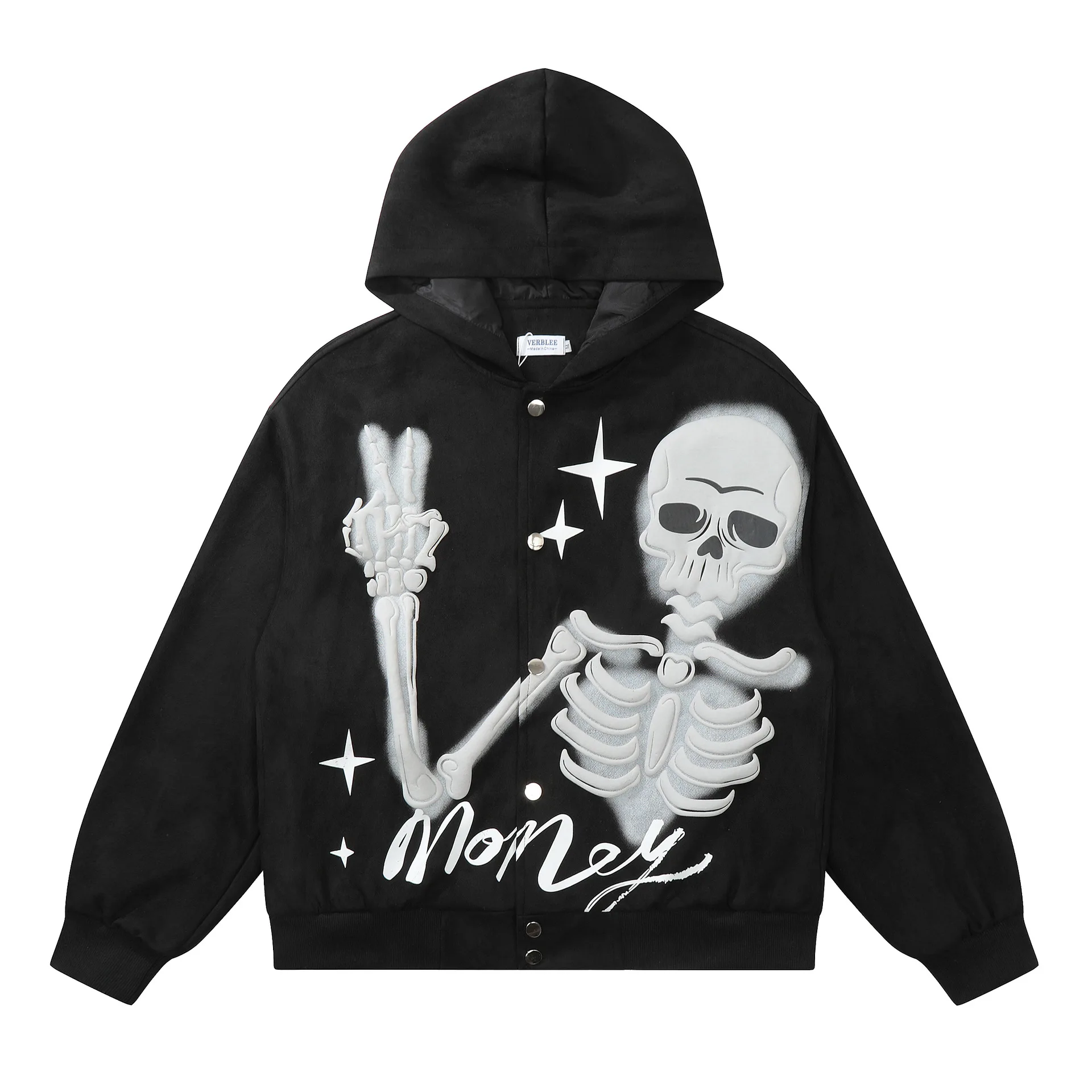 

Men's Fashion High Street Skeleton Jacket Streetwear Hip Hop Coat Loose Fit Y2K Outerwear Skull Forming Printed Hooded Tops