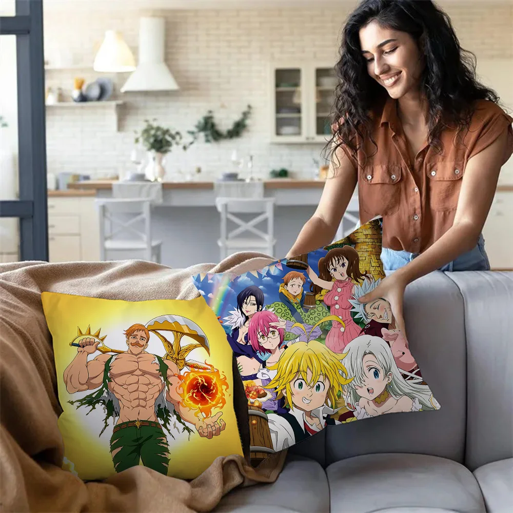 Hot Anime The Seven Deadly Sins Pillow Covers Cartoon Sofa Decorative Home Double-sided Printing Short Plush Cute Cushion Cover 3