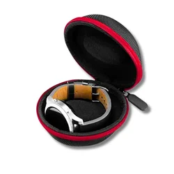 Compact Waterproof EVA Watch Travel Case - Protective Storage Organizer with Zippered Closure (Black red)