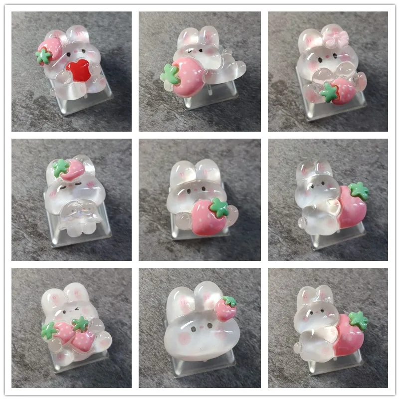 Simpatico cartone animato trasparente fragola coniglio Keycap fai da te fatto a mano personalizzato tastiera meccanica dedicata PBT Keycap