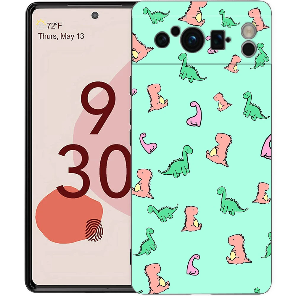 Adorable Dinosaur Bear Couple Shockproof Black Silicone Phone Case