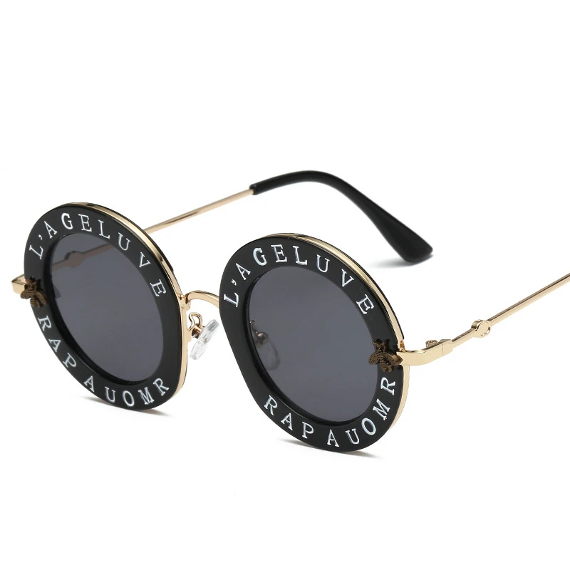 

Woman Sunglass Round Frame Female's Fashion Eyewear Letter Printed Metal Sun Glasses Gafas De Sol Mujer очки Polaroid женские