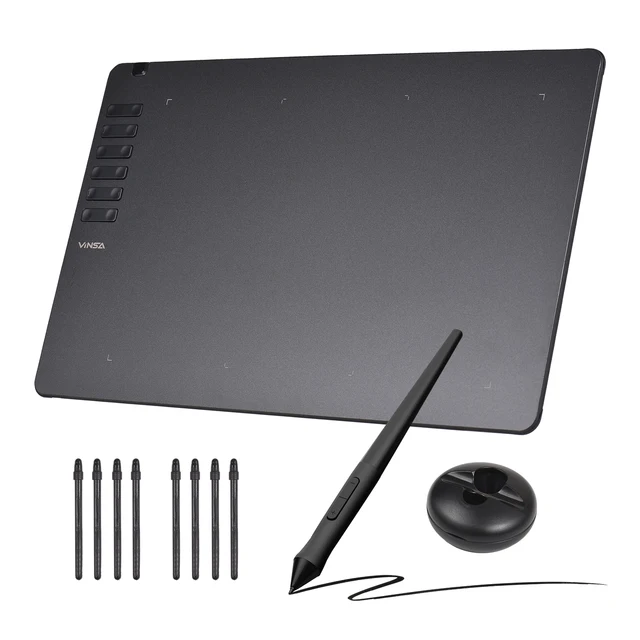 VINSA T1161 /T605/T906 Graphics Drawing Tablet Ultra-thin Art Creation Sketch with Battery-free Stylus 8 Pen Nibs 16384 Levels