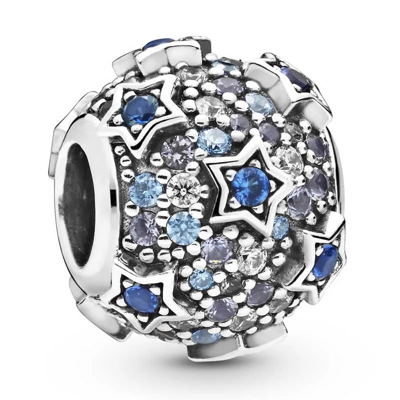 

Original Moments Blue Elevated Stars With Crystal Beads Charm Fit Pan 925 Sterling Silver Bracelet Bangle Diy Jewelry