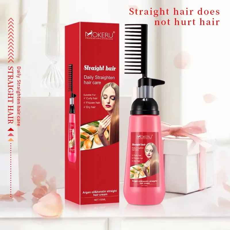 Hair Straightener Cream Herbal Keratin Straight Hair Cream Comb Professional Care Don't Hurt Effective Softener