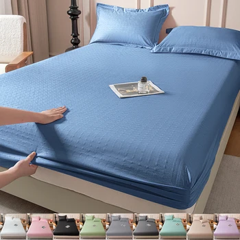 Solid Color Soft Mattress Cover Fitted Bed Sheet with Elastic Band for Single Double King Queen Bed 90/120/150/180/200CM