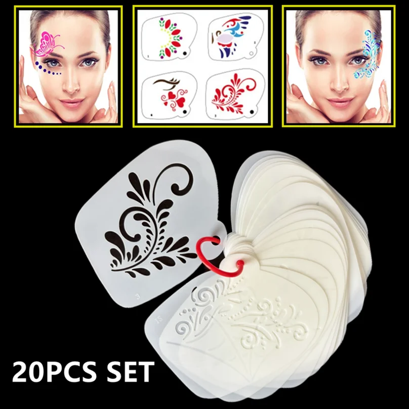 16/20Pcs 페이스 페인팅 스텐실 재사용 가능한 아트 페인트 문신 스텐실, 어린이 성인을위한 DIY 드로잉 스텐실 페이스 메이크업 도구