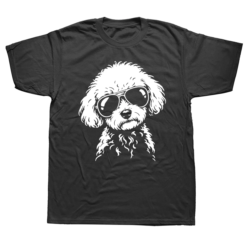 Lustiger Bichon Frise Hund mit Sonnenbrille Cooles 100% Baumwoll-T-Shirt für Männer Bedrucktes Loses Übergroßes Streetwear Hip-Hop Unisex T-Shirt