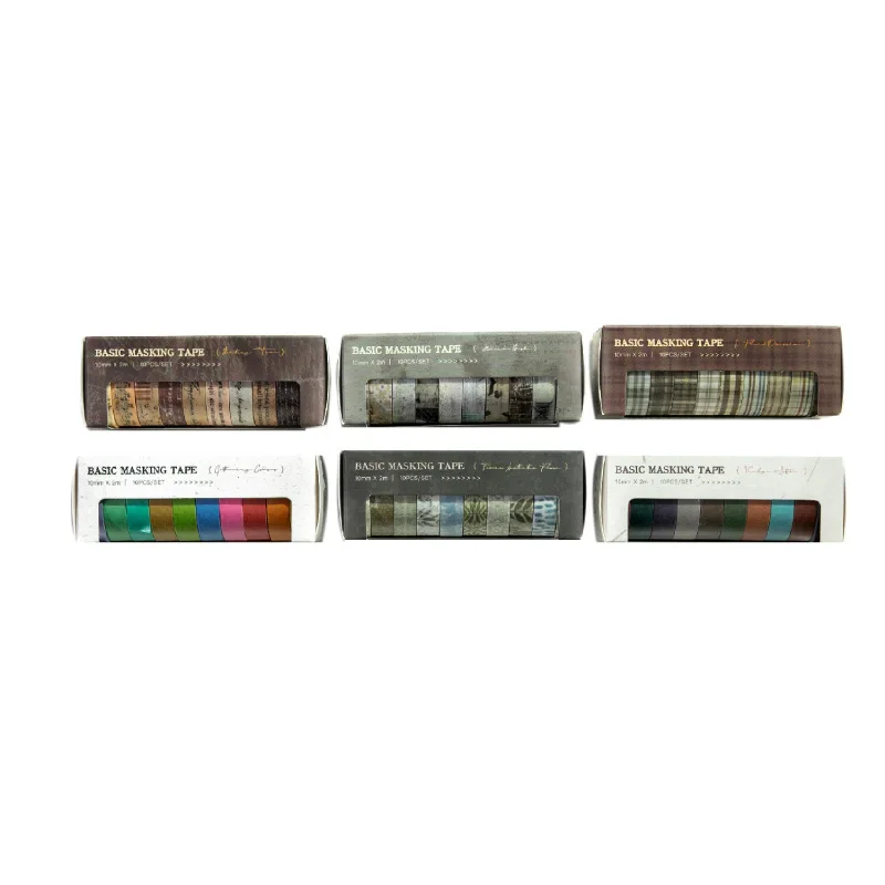 10 롤/세트 기본 라이프 시리즈 빈티지 패턴 풍경 와시 테이프 크리에이티브 DIY 저널 재료 콜라주 문구류