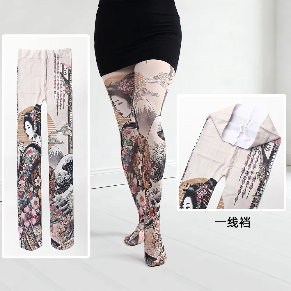 Muster bedruckte Retro-Strumpfhose für Frauen, neue 8-Stil-Muster-Strumpfhose, weiblich, sexy Blumenmuster, lange Socken, Leoparden-Strumpfhose – Detail 16