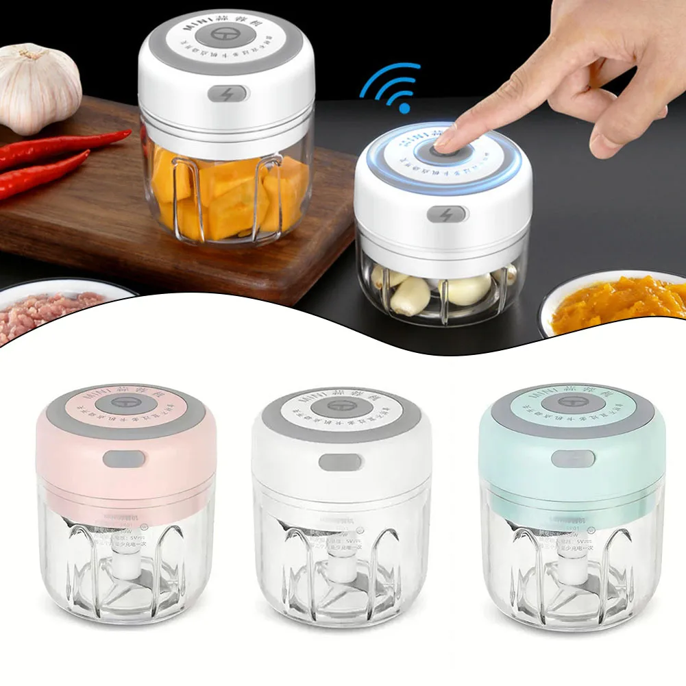 

1pc 250ML Food Chopper Cordless Electric Garlic Press Vegetable Processor USB Waterproof Kitchen Tools White Green Pink Durable