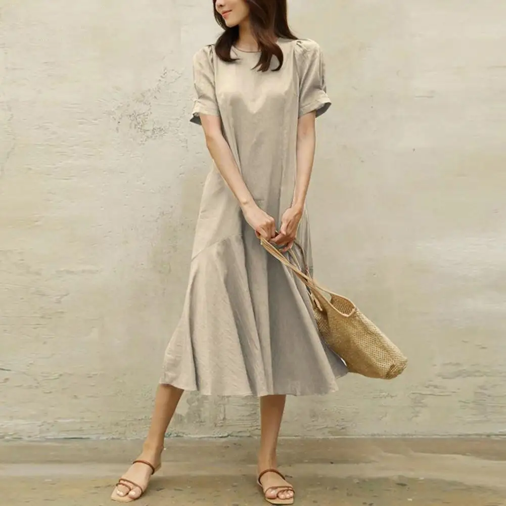 

Relaxed Fit Dress Summer Midi Dress Elegant Women's Summer Midi Dress Stylish Patchwork Design Flattering Loose Hem for Lady